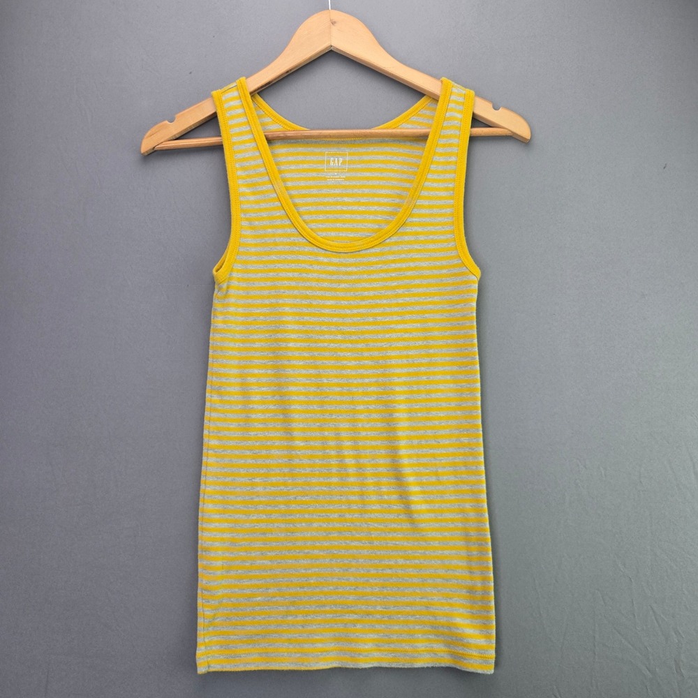 Gap Tank Top The Modern Tank Size M Yellow Gray Striped Ribbed Sleeveless Scoop
